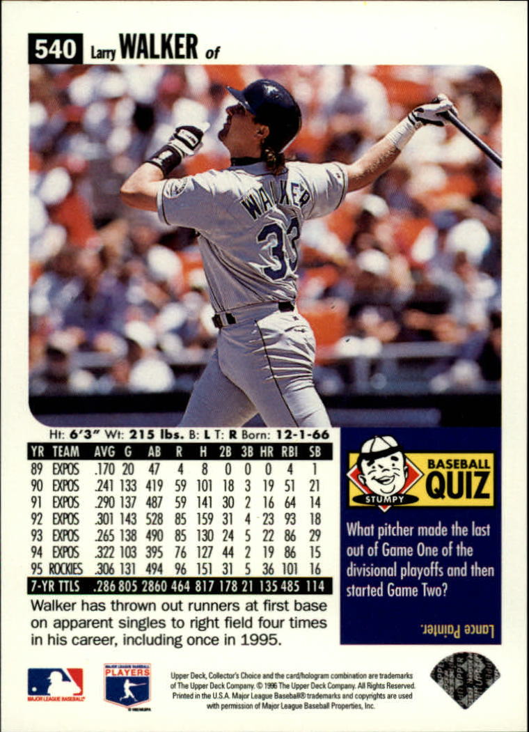 1996 Collector's Choice #540 Larry Walker back image