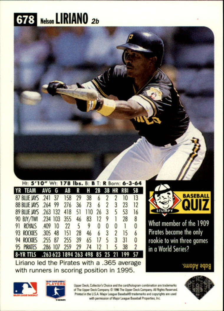 1996 Collector's Choice #678 Nelson Liriano back image