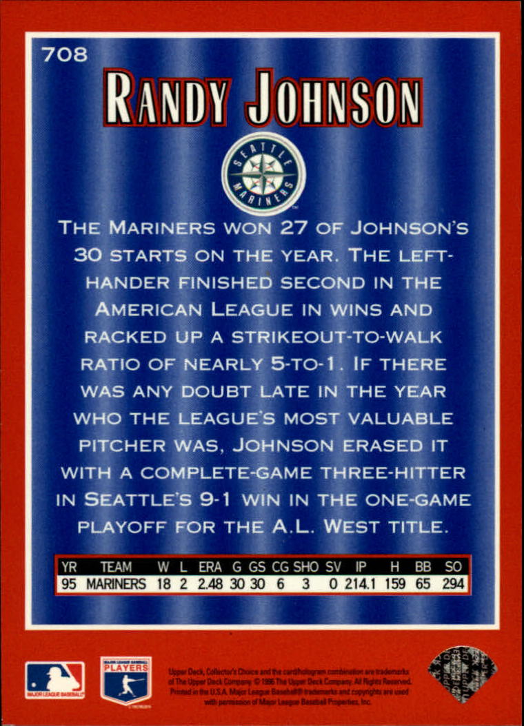 1996 Collector's Choice #708 Randy Johnson CY back image