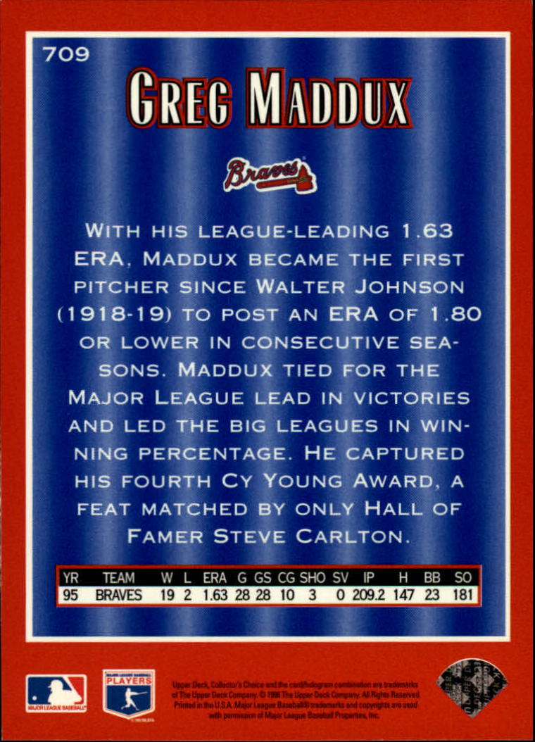 1996 Collector's Choice #709 Greg Maddux CY back image