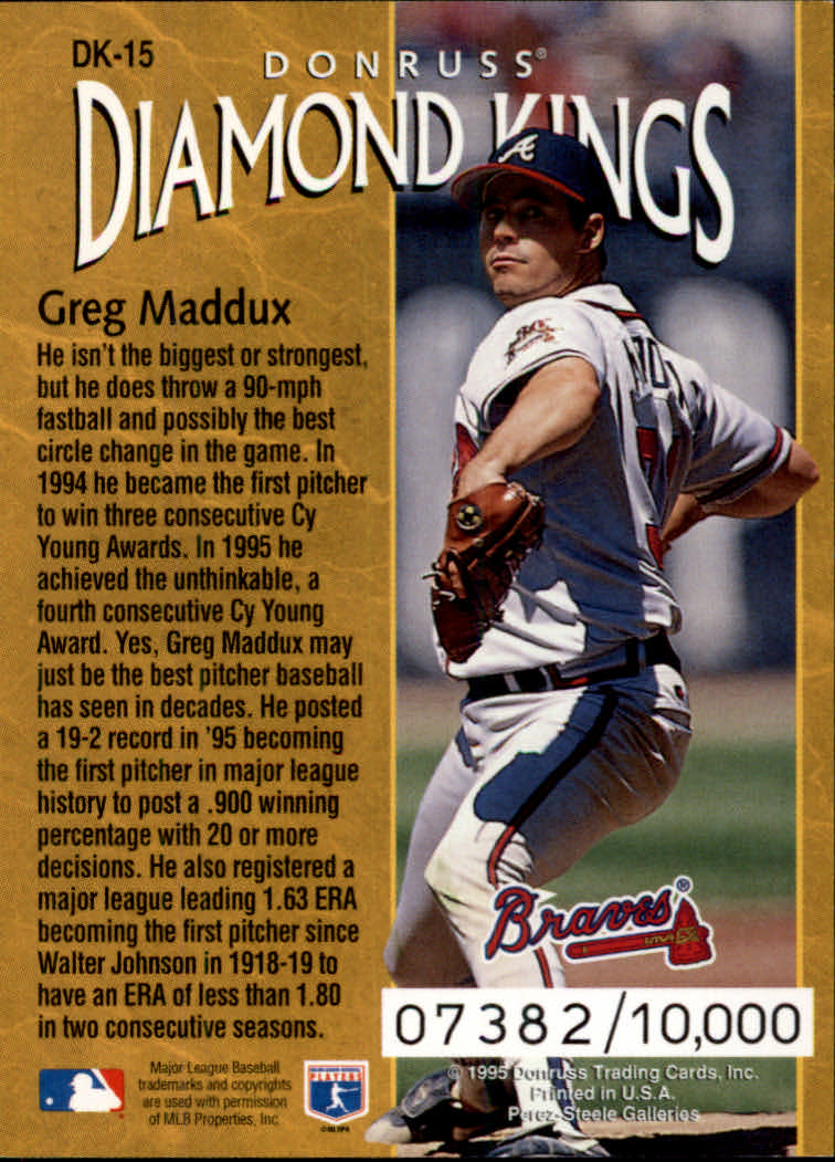 1996 Donruss Diamond Kings #15 Greg Maddux back image