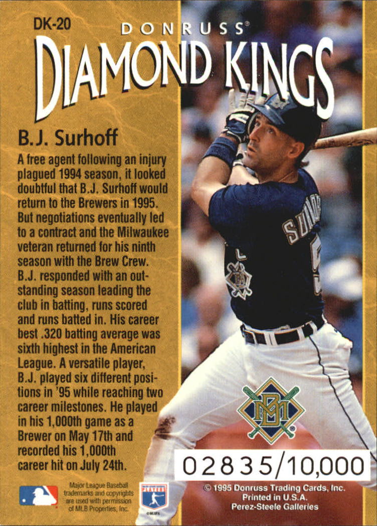 1996 Donruss Diamond Kings #20 B.J. Surhoff back image
