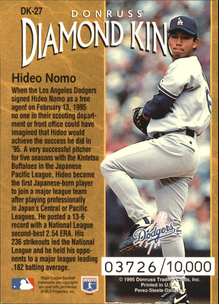 1996 Donruss Diamond Kings #27 Hideo Nomo back image