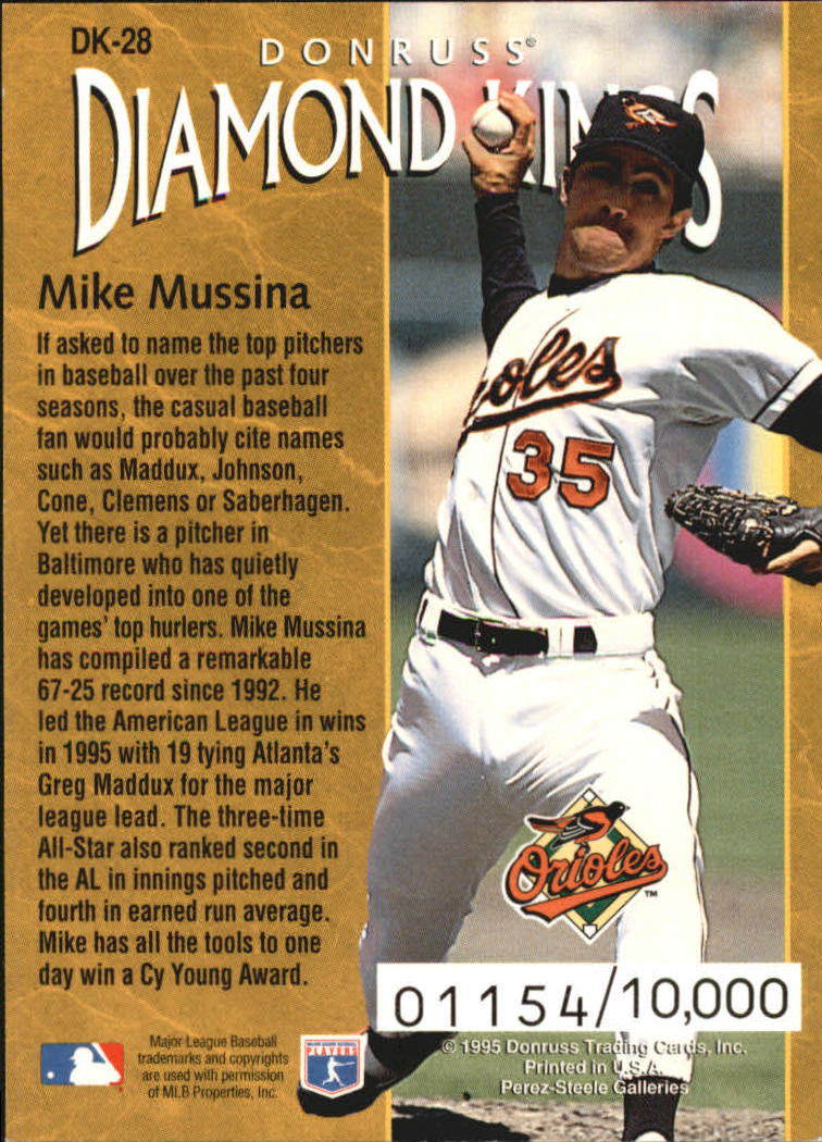 1996 Donruss Diamond Kings #28 Mike Mussina back image