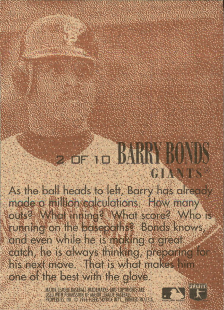 1996 Emotion-XL D-Fense #2 Barry Bonds back image