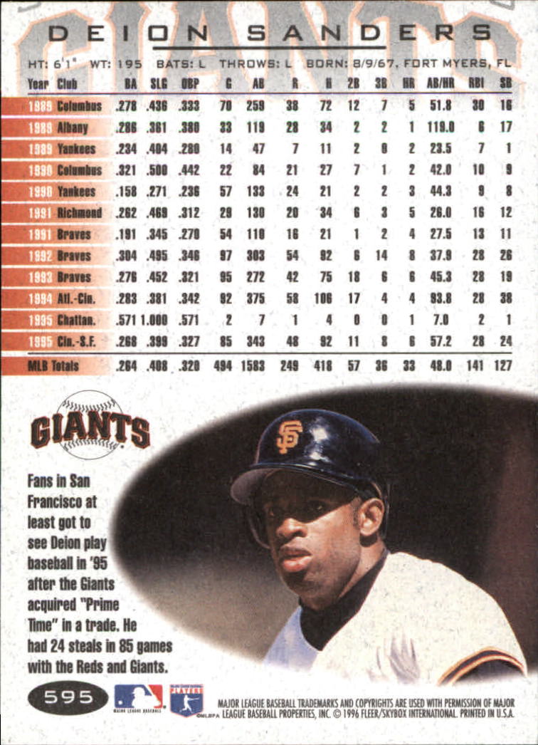 1996 Score Deion Sanders San Francisco Giants #18