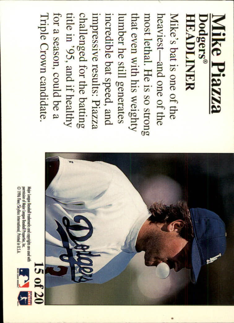 1996 Fleer Update Headliners #15 Mike Piazza back image