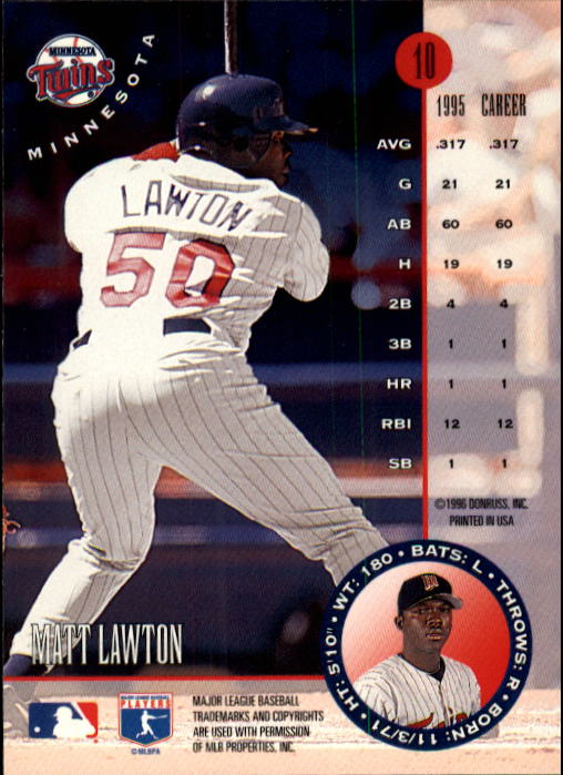 1996 Leaf #10 Matt Lawton RC back image
