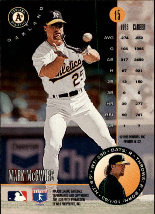 1996 Leaf #15 Mark McGwire back image