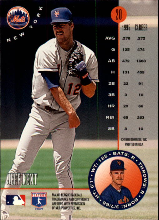 1996 Leaf #20 Jeff Kent back image