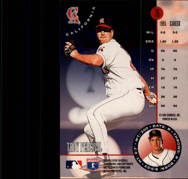 1996 Leaf #76 Troy Percival back image