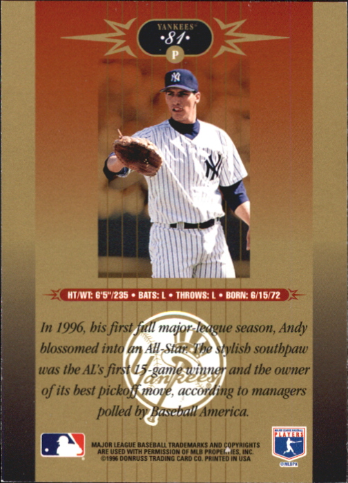 1996 Leaf Limited Gold #81 Andy Pettitte back image