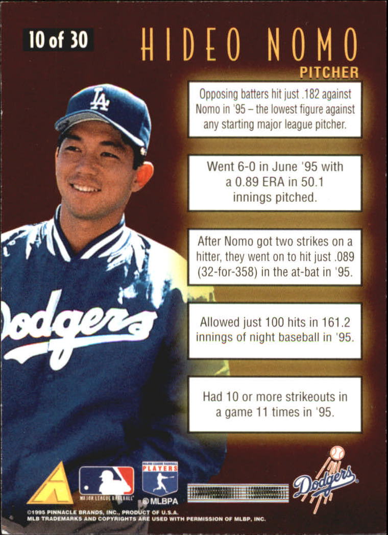 1996 Score Numbers Game #10 Hideo Nomo back image