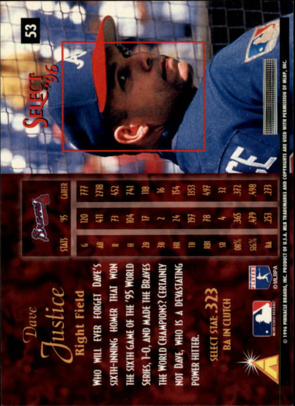 1996 Select (Pinnacle) Baseball "Main Set" Base Cards - Picture 85 of 277