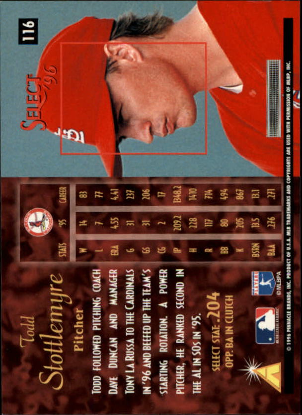 1996 Select (Pinnacle) Baseball "Main Set" Base Cards - Picture 163 of 277