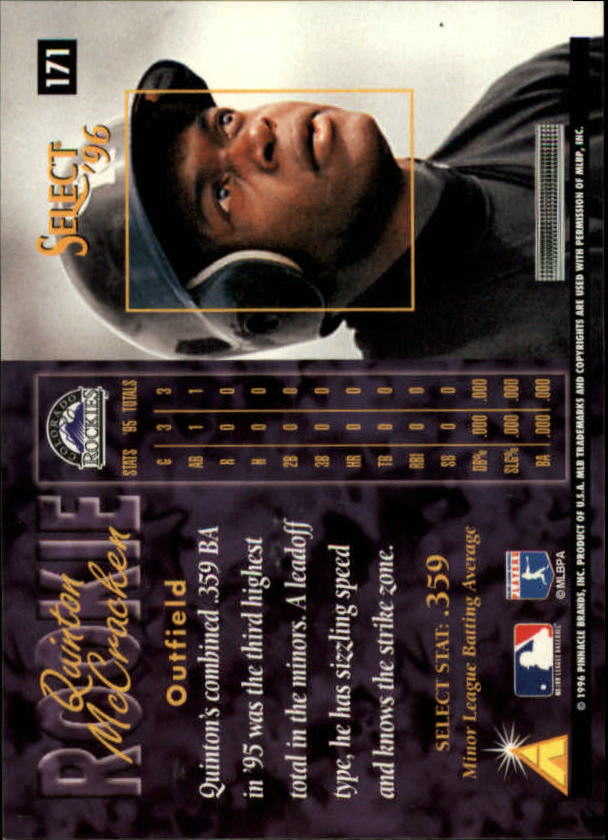1996 Select (Pinnacle) Baseball "Main Set" Base Cards - Picture 235 of 277