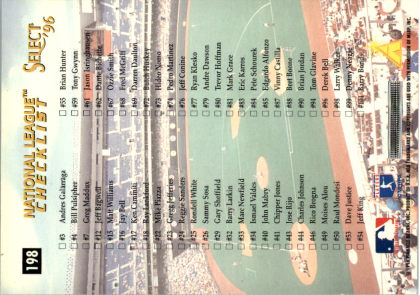 1996 Select (Pinnacle) Baseball "Main Set" Base Cards - Picture 273 of 277