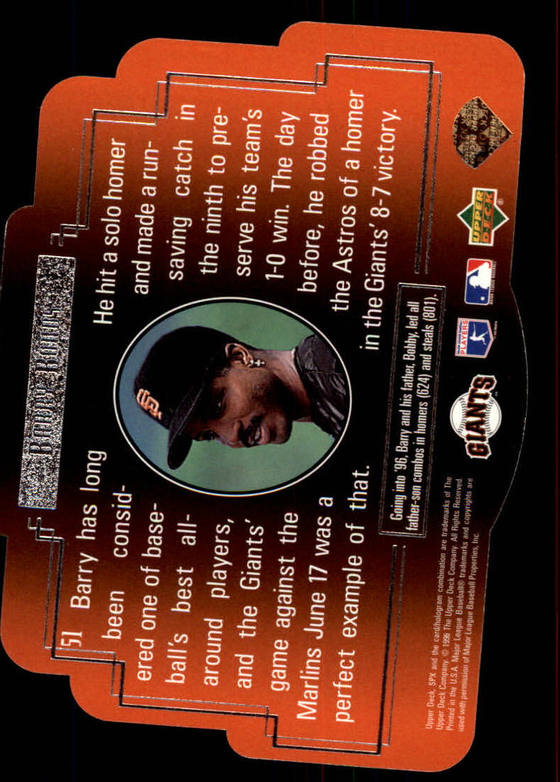 1996 SPx #51 Barry Bonds back image