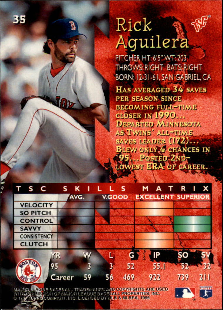 1996 Stadium Club #35 Rick Aguilera back image