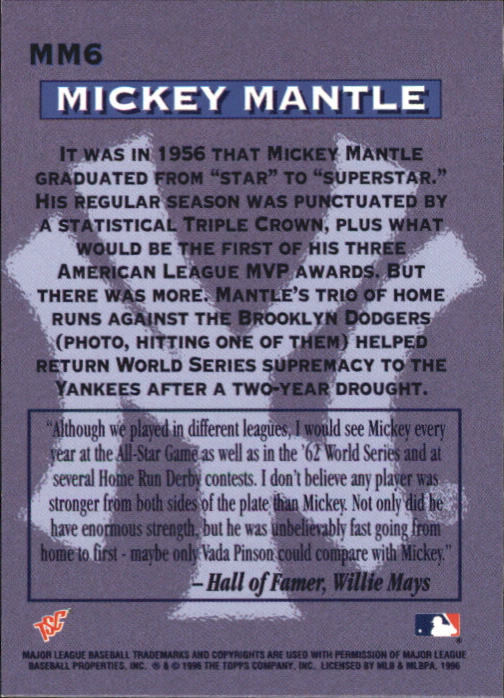1996 Stadium Club Mantle #MM6 Mickey Mantle back image