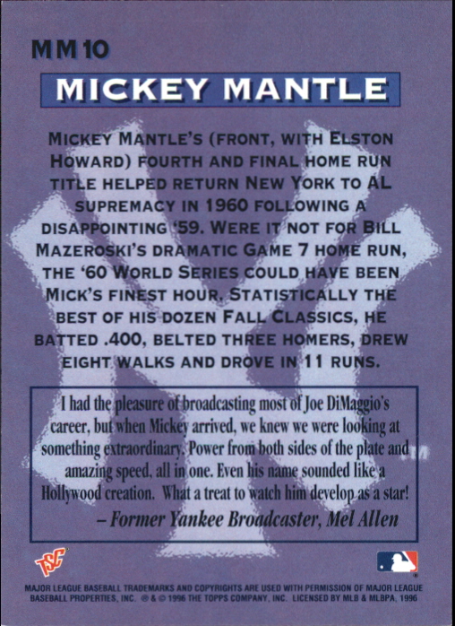 1996 Stadium Club Mantle #MM10 Mickey Mantle back image
