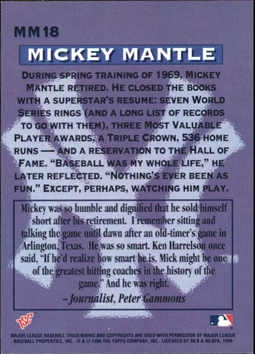 1996 Stadium Club Mantle #MM18 Mickey Mantle back image