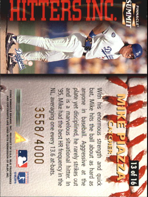 1996 Summit Hitters Inc. #13 Mike Piazza back image
