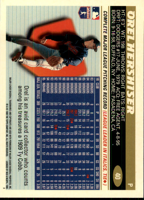 1996 Topps #40 Orel Hershiser back image