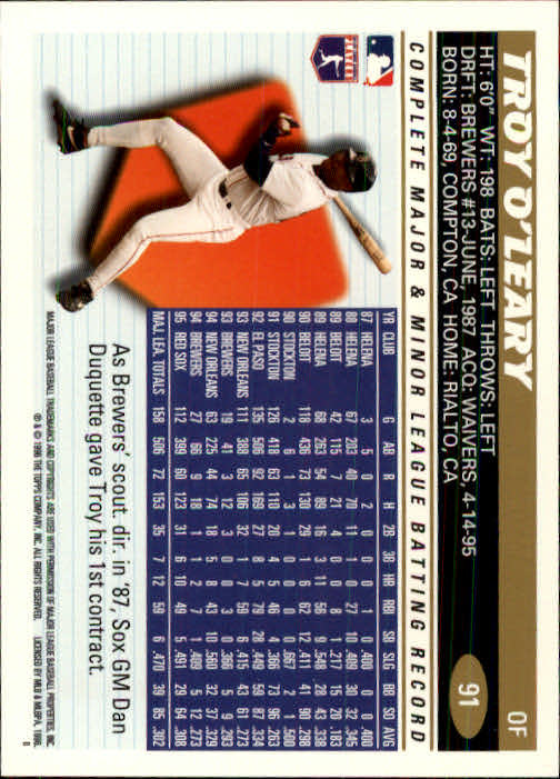 1996 Topps #91 Troy O'Leary back image