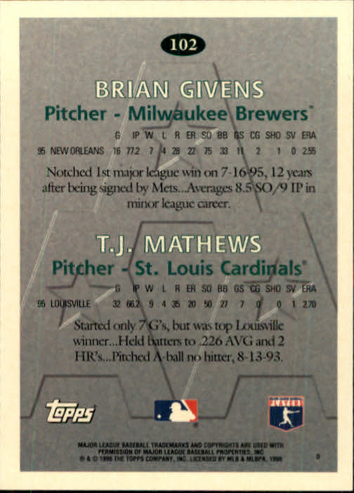 1996 Topps #102 B.Givens/T.J.Mathews back image
