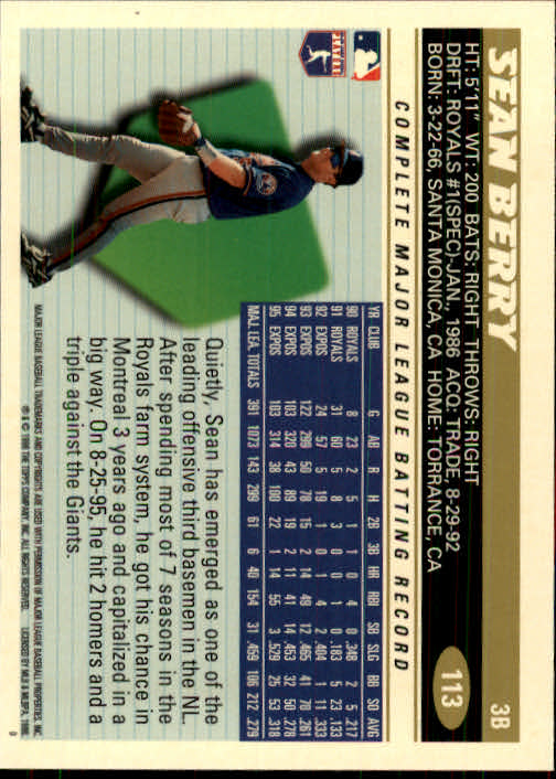 1996 Topps #113 Sean Berry back image
