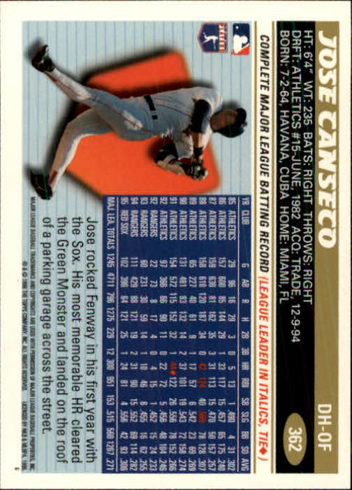 1996 Topps #362 Jose Canseco back image
