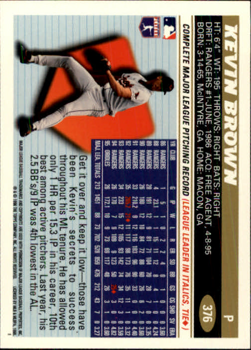 1996 Topps #376 Kevin Brown back image