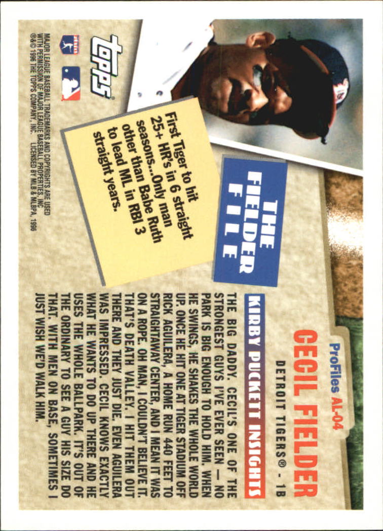 1996 Topps Profiles #AL4 Cecil Fielder back image