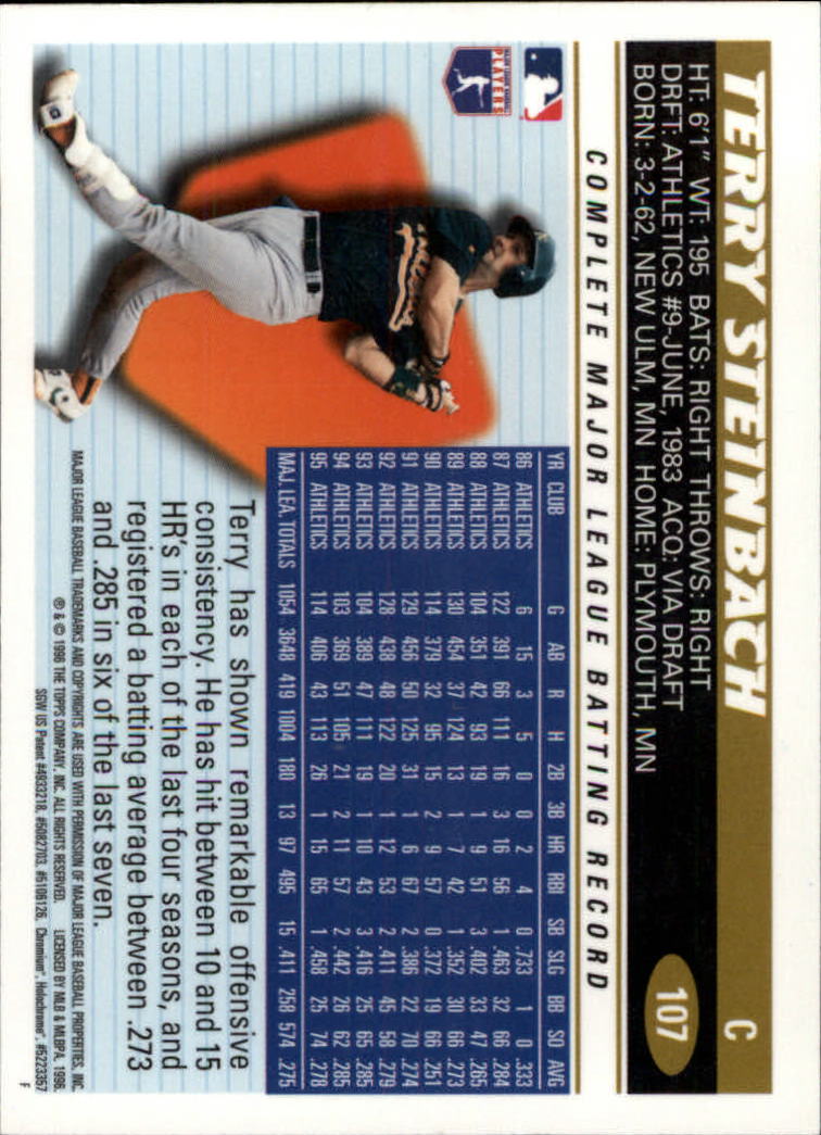 1996 Topps Chrome #107 Terry Steinbach back image