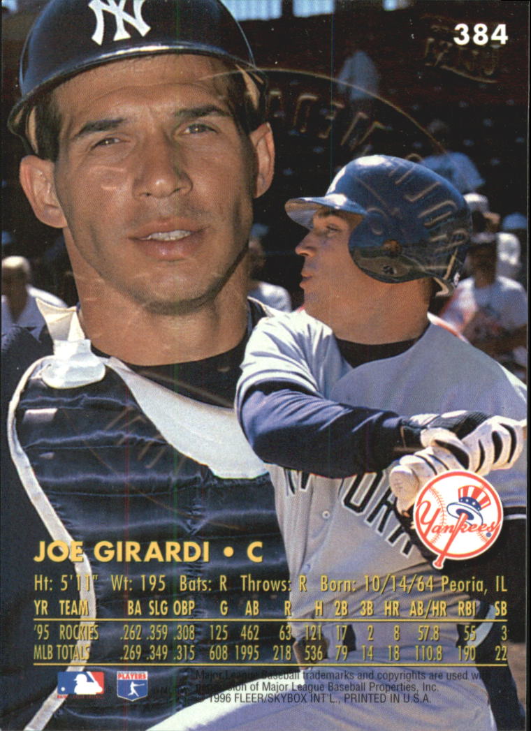 1996 Ultra Gold Medallion #384 Joe Girardi back image