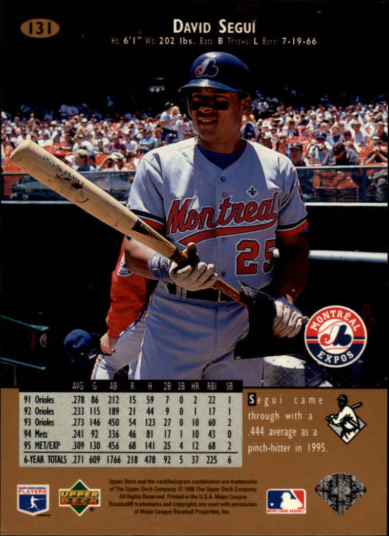 1996 Upper Deck #131 David Segui back image
