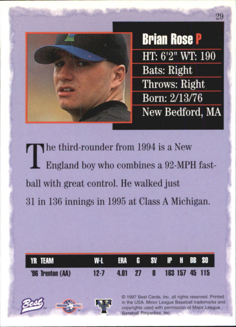 1997 Best #29 Brian Rose back image