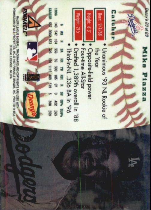 1997 Denny's Holograms #20 Mike Piazza back image