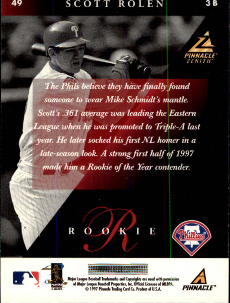1997 Zenith #49 Scott Rolen back image