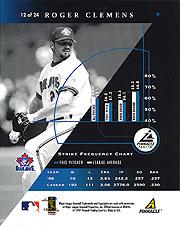 1997 Zenith 8 x 10 Dufex #12 Roger Clemens back image