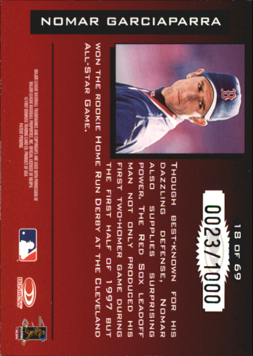 1997 Donruss Limited Fabric of the Game #18 Nomar Garciaparra ML back image