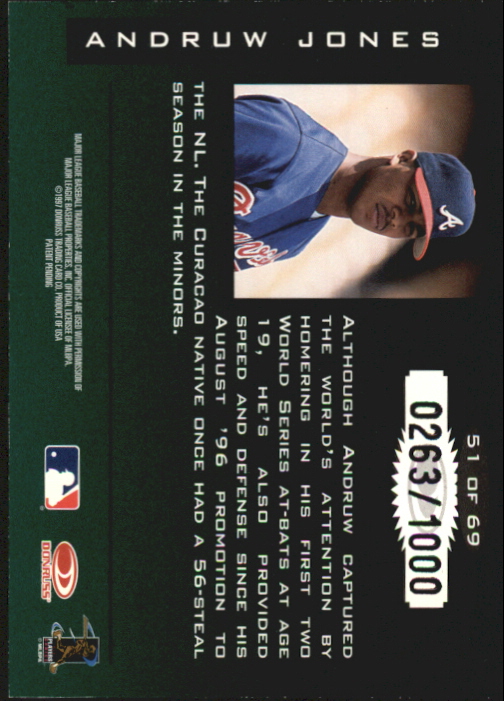 1997 Donruss Limited Fabric of the Game #51 Andruw Jones ML back image