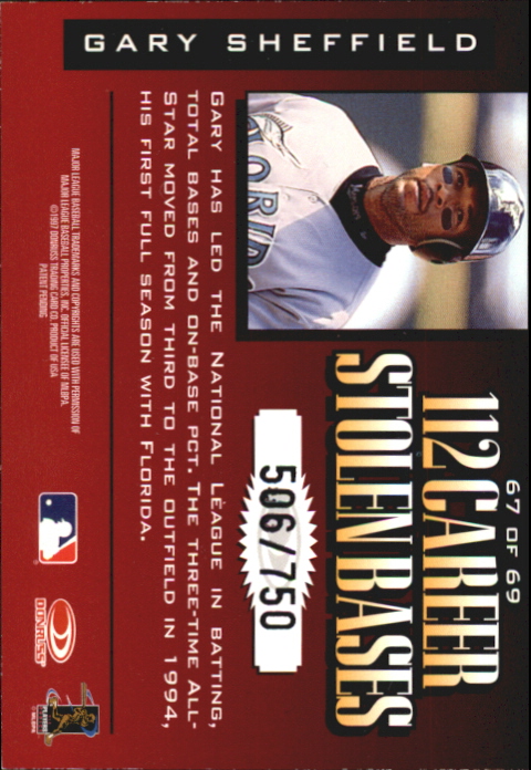 1997 Donruss Limited Fabric of the Game #67 Gary Sheffield S back image