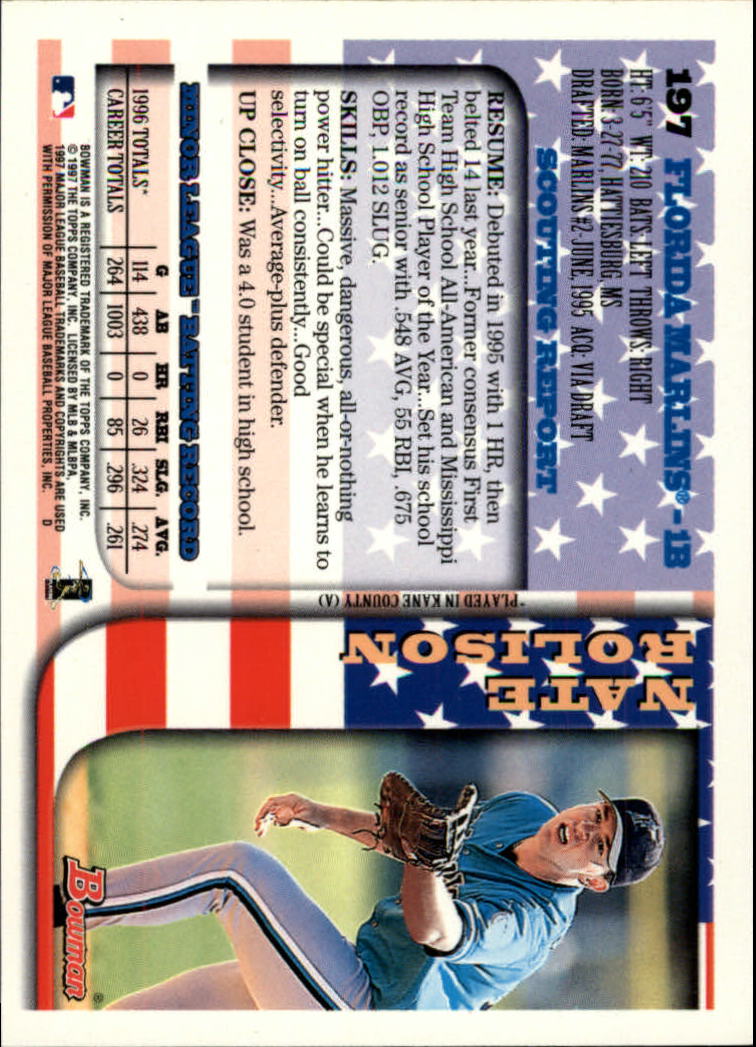 1997 Bowman International #197 Nate Rolison back image