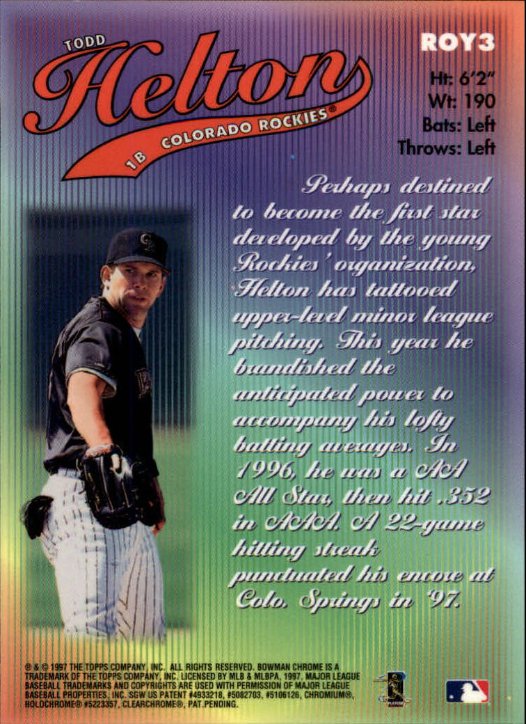 1997 Bowman 1998 ROY Favorites #ROY3 Todd Helton back image