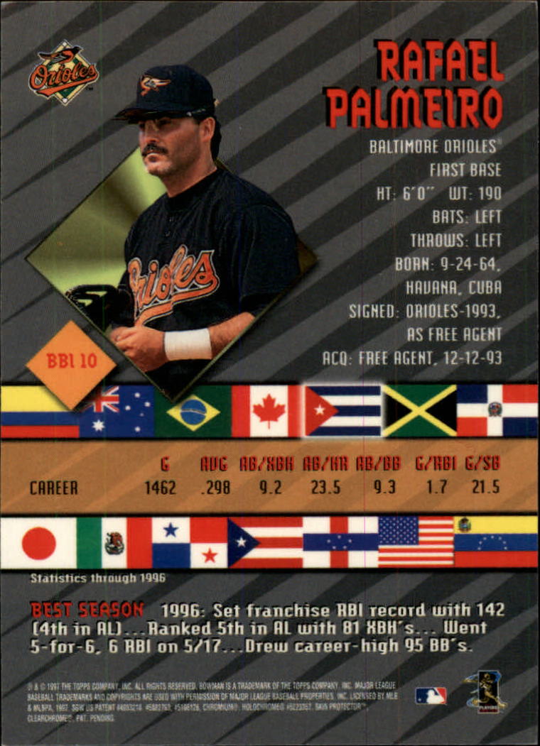 1997 Bowman International Best #BBI10 Rafael Palmeiro back image