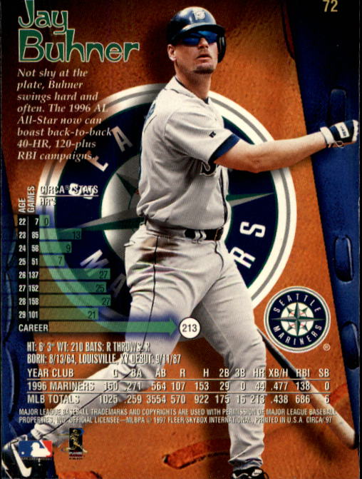 1997 Circa #72 Jay Buhner back image