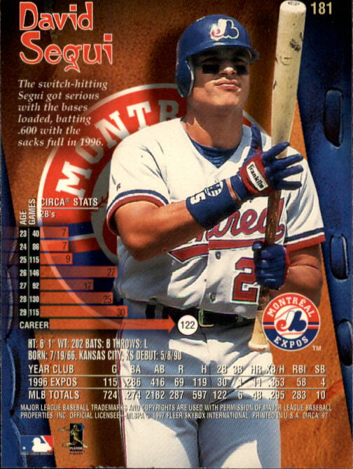 1997 Circa #181 David Segui back image