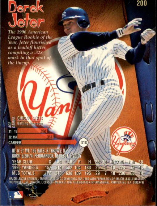 1997 Circa #200 Derek Jeter back image